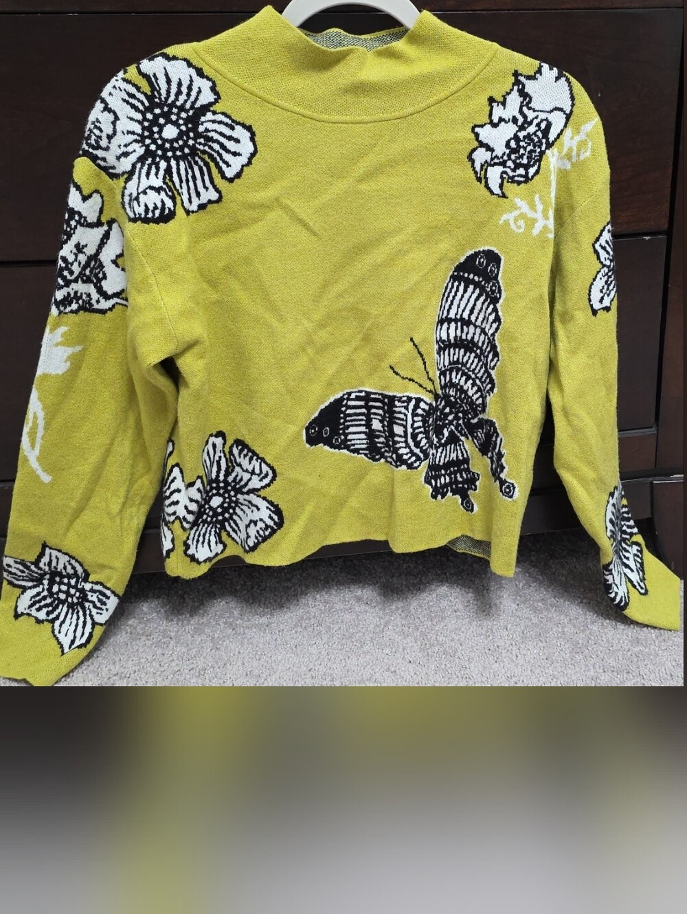 Lime Green Butterfly & Floral Knit Sweater